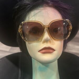 JM oversized  square women’s sunglasses with shiny composite brown lens